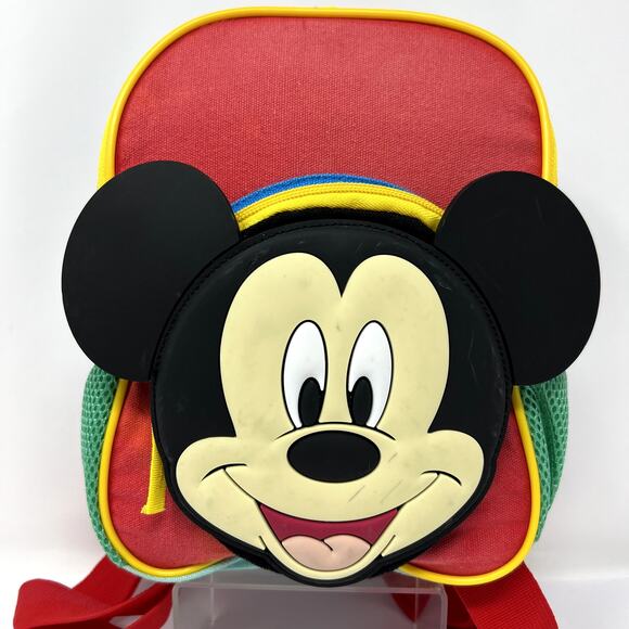 Disney Mini Backpack Book bag Lunch Bag Toddler Mickey Mouse Ears Red Green - Picture 1 of 12